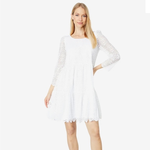 Lilly Pulitzer Dresses & Skirts - Lilly Pulitzer Geanna Swing dress nwt size xl Resort White Scalloped Shell Lace